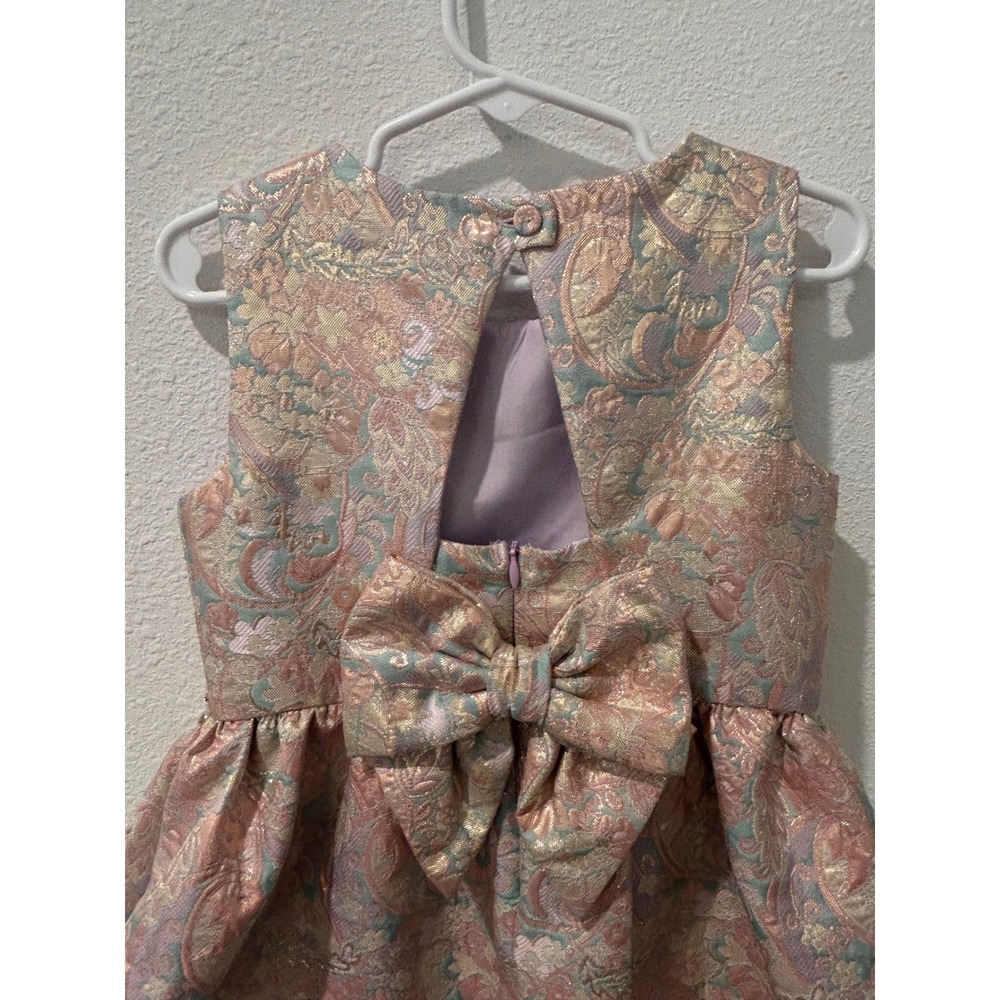 Bonnie Jean Girls Pink Gold Metallic Floral Brocade Party Dress Size 5 - Picture 6 of 6